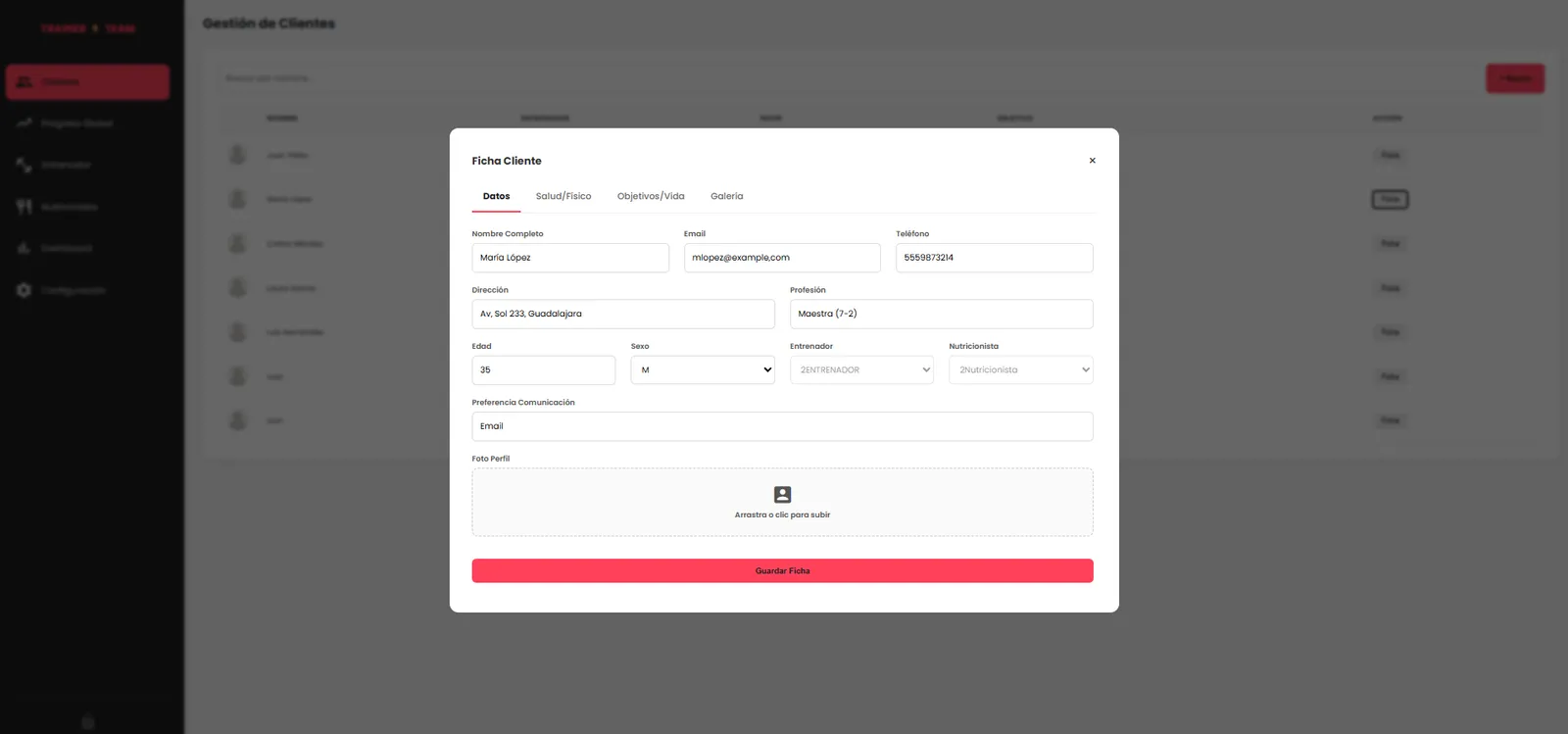 App Integral para Entrenadores: pantalla 3