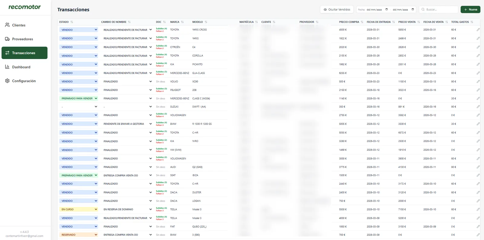 Software de Inventario Dinámico: Recomotor: pantalla 2